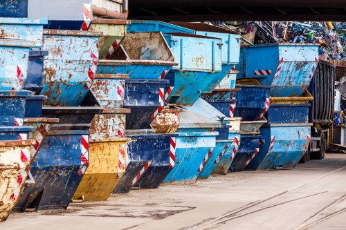 Recycling bins and skips on a street in Paddington